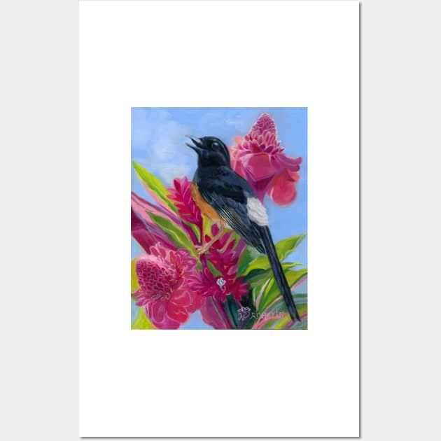 Shama Bird with Ginger Flowers Wall Art by wendyroberts